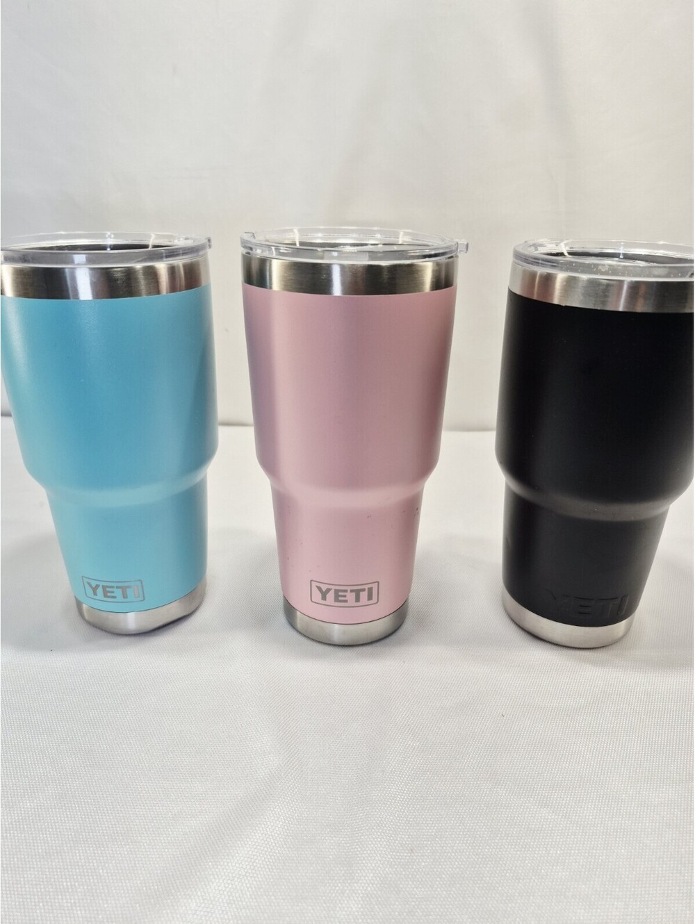YETI Rambler 30oz Cup And Lid, LOT Of 3- SEA FOAM, BLACK, POWDER PINK Dura Coat